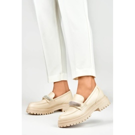 Mocassins femininos com strass, bege 7961BE 2 Mocassins femininos com strass, bege 7961BE 2
