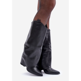 Botas slip-on com cano virado para cima e salto, pretas preto 1 Botas slip-on com cano virado para cima e salto, pretas preto 1