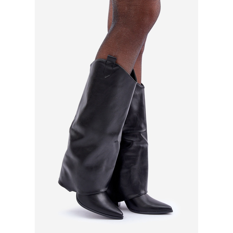 Botas slip-on com cano virado para cima e salto, pretas preto 1 Botas slip-on com cano virado para cima e salto, pretas preto 1