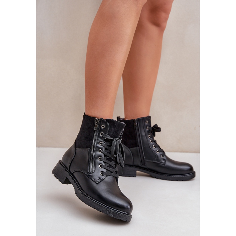 Botas isoladas de salto plano, couro ecológico, pretas preto 2