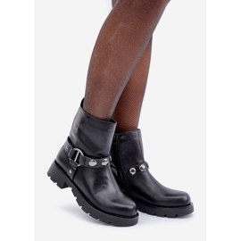 Botins isolados de salto baixo com tiras pretas decorativas preto 1