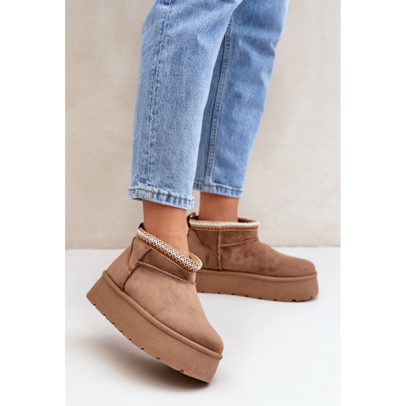 PG2 Botas de neve com plataforma e bordados decorativos marrom 2