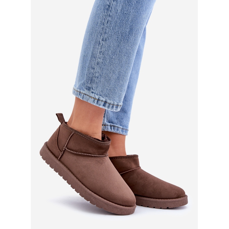 Botas de neve baixas em camurça ecológica marrom castanho 1