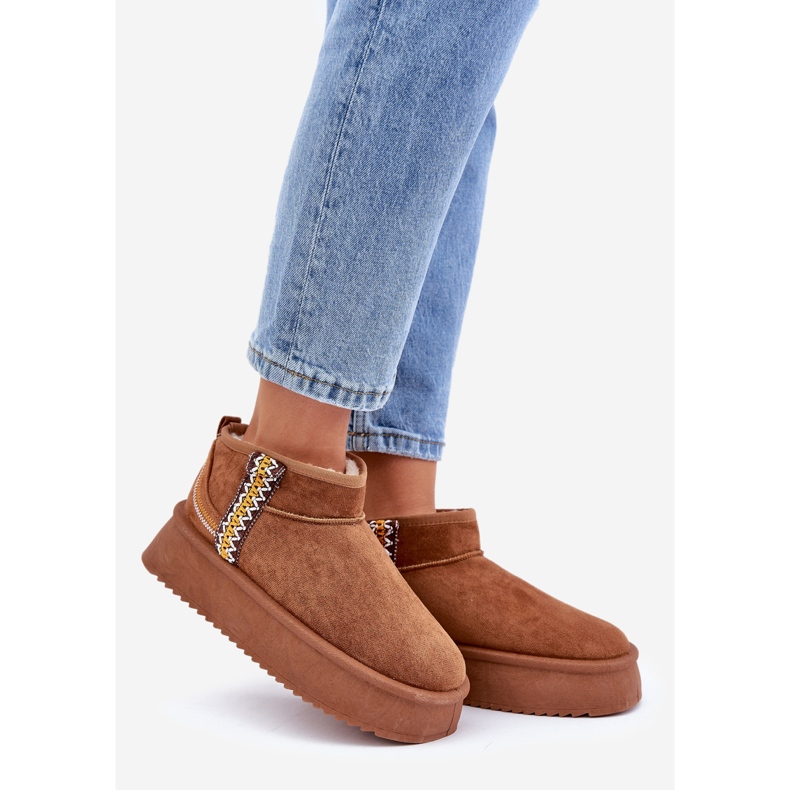 Botas de neve com plataforma com padrão camelo marrom 1