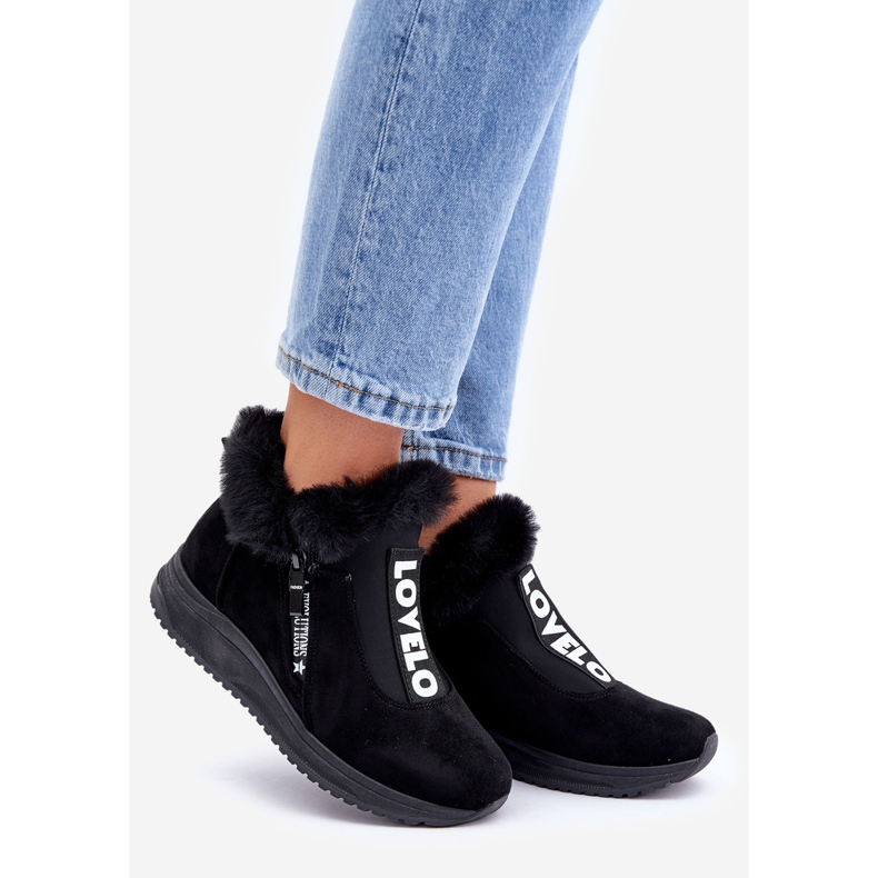 Tênis feminino botins com pelo, preto 1