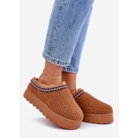 Botas de neve com plataforma de pele de carneiro camelo com pele castanho 1