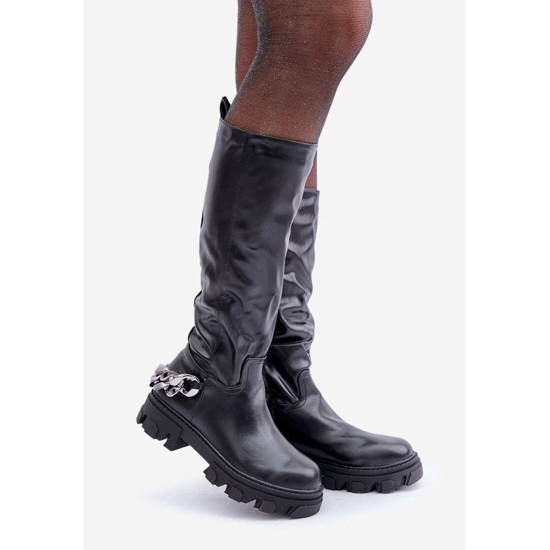 Botas rasas com corrente preta preto 1