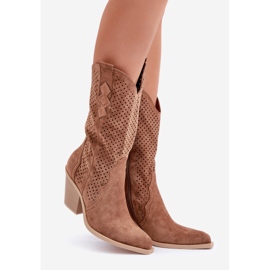 Botas de cowboy marrons vazadas com salto alto castanho 1