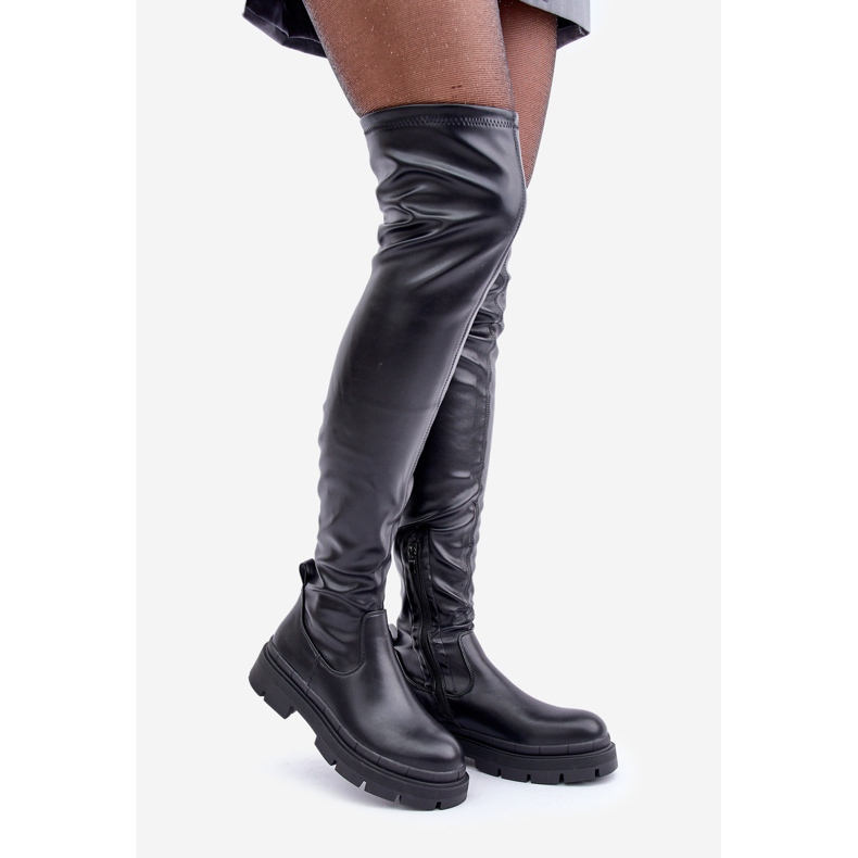 Botas acima do joelho com salto baixo, pretas preto 1