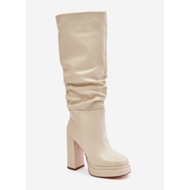 Botas femininas bege de couro ecológico com salto alto 2