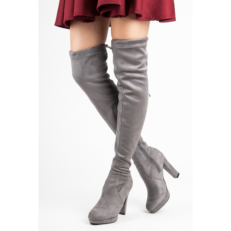 Vices Botas de camurça cinza na coxa 1