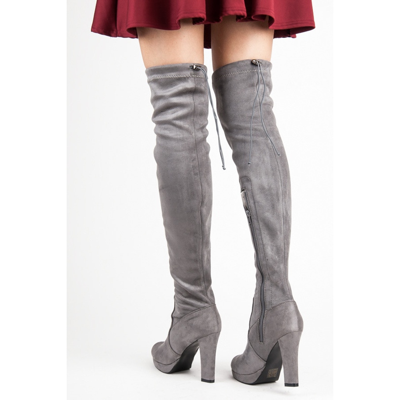 Vices Botas de camurça cinza na coxa 2