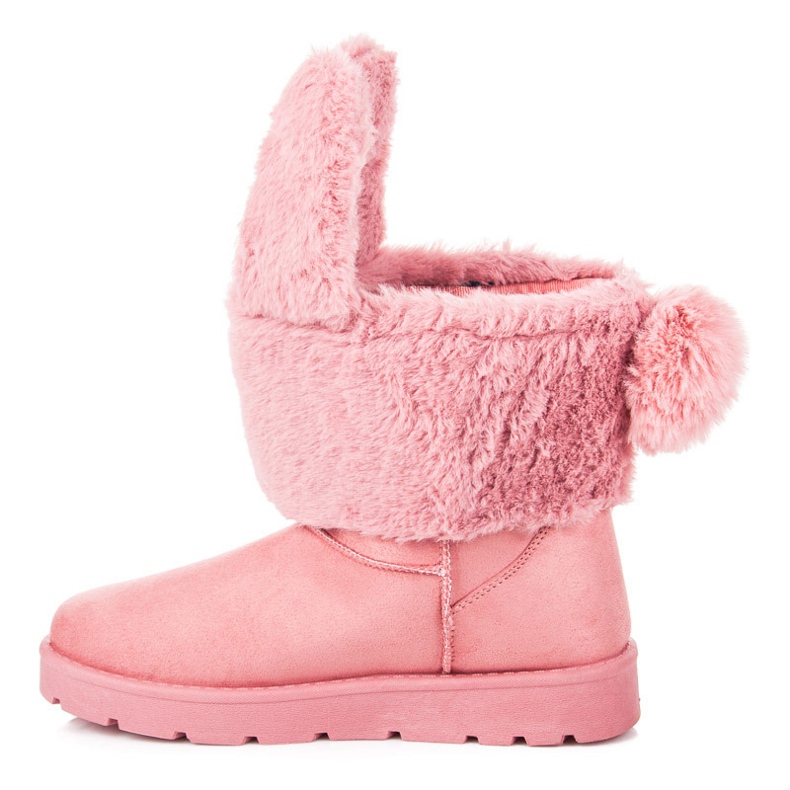 Botas de neve com orelhas removíveis e pompom rosa 1