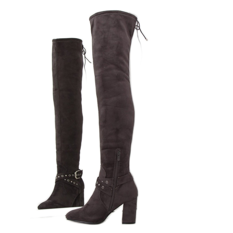 Botas acima do joelho com salto cinza cinza marrom multicolorido 2
