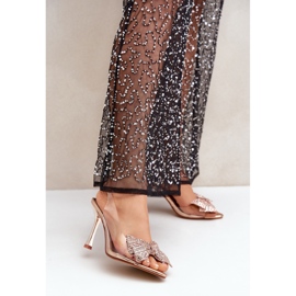 Sandálias transparentes de salto alto com laço brilhante, ouro rosa dourado 2 Sandálias transparentes de salto alto com laço brilhante, ouro rosa dourado 2