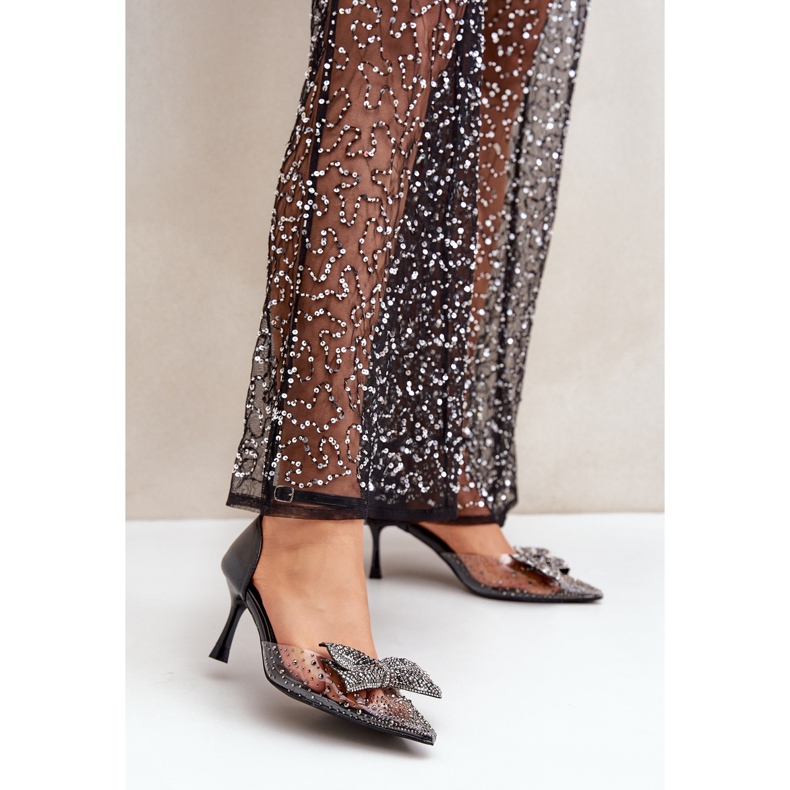 Salto alto decorado com laço, preto 2