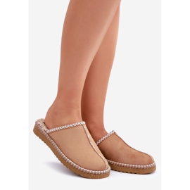 Inblu Chinelos femininos de camelo com sapatos domésticos bordados castanho 1