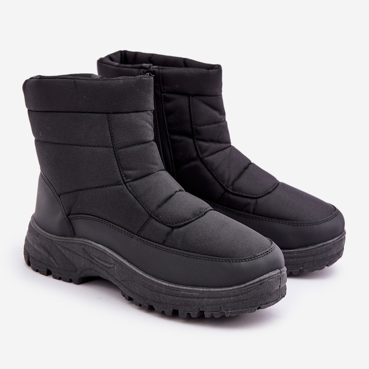 Botas de neve masculinas com zíper, forradas com pele, pretas preto 1