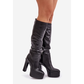 Botas de salto alto e plataforma em couro ecológico, pretas preto 1