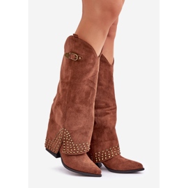 Botas marrons com cano levantado e salto alto castanho 1