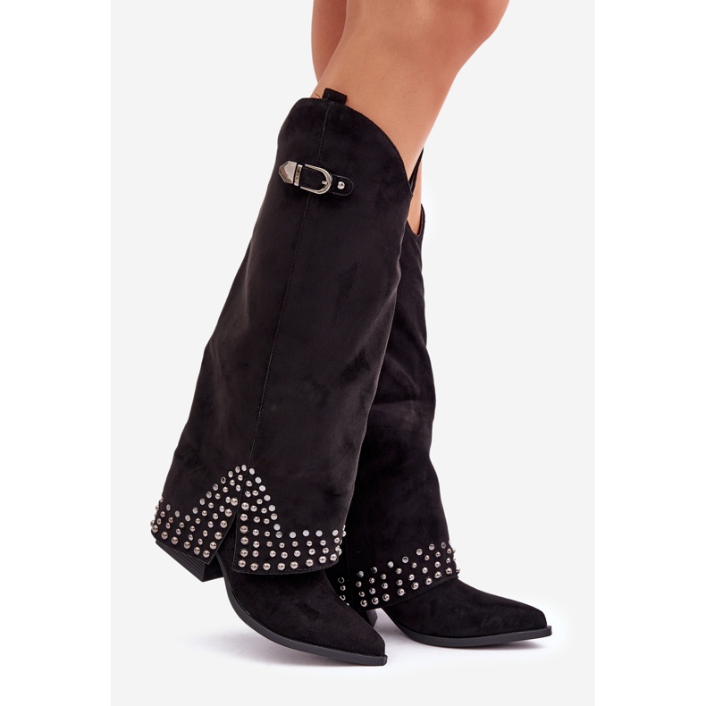 Botas com cano levantado no salto, pretas preto 1