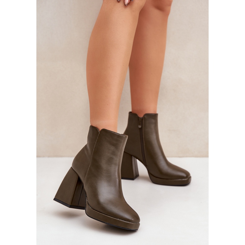 Botins de salto alto em couro ecológico, verde escuro 1 Botins de salto alto em couro ecológico, verde escuro 1