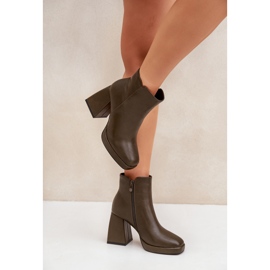 Botins de salto alto em couro ecológico, verde escuro 2