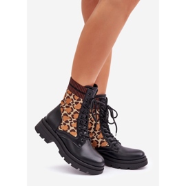 Botins femininos de trabalho com meia estampa de leopardo preto Penthis 1