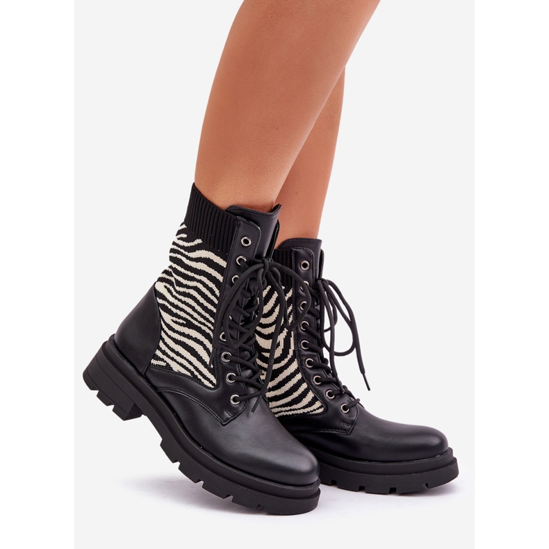 Botas femininas de trabalho com meia zebra, pretas preto 1