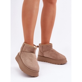 Botas de neve com plataforma em camurça ecológica, bege escuro 2