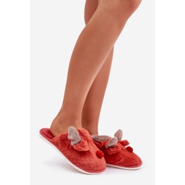 Chinelos femininos de pele com motivo de rena, coral vermelho 1