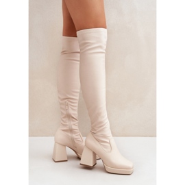 Botas femininas bege claro com salto estável 1