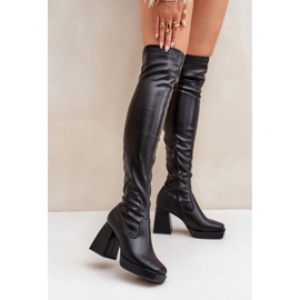 Botas femininas pretas com salto estável preto 1