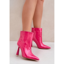 Botins femininos envernizados rosa com salto alto 1 Botins femininos envernizados rosa com salto alto 1