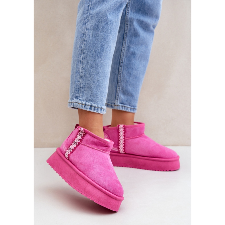 Botas femininas de neve com plataforma em camurça rosa 1 Botas femininas de neve com plataforma em camurça rosa 1
