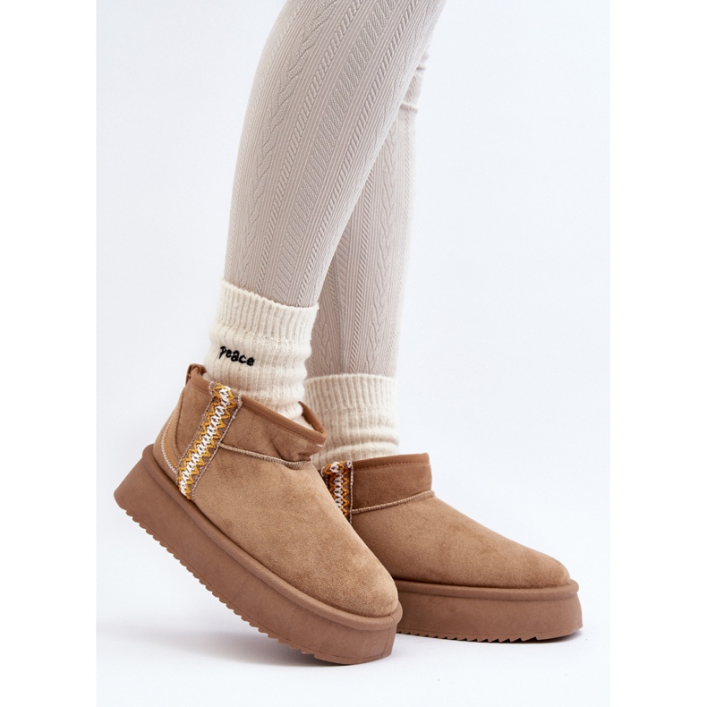 Botas femininas de neve com plataforma, camurça, marrom claro 1