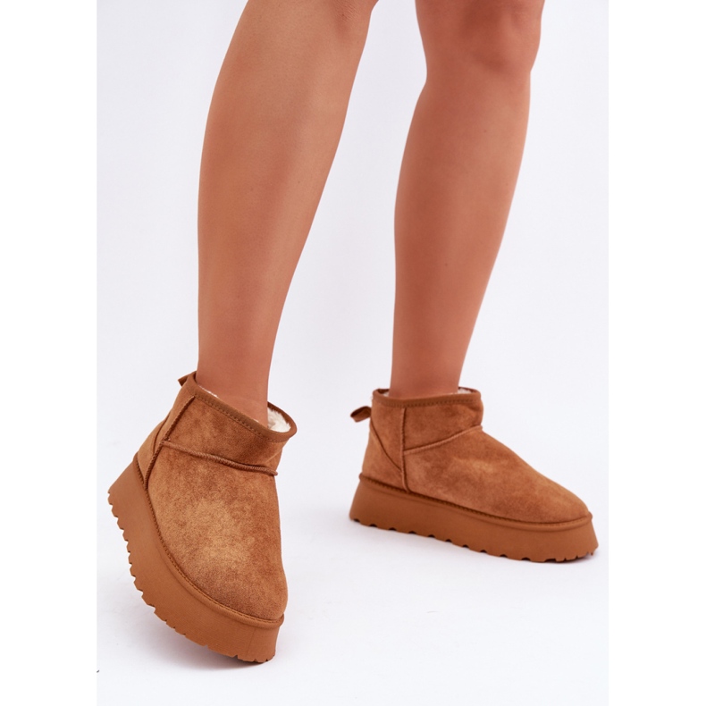 Botas femininas de neve com plataforma em camurça camelo castanho 1 Botas femininas de neve com plataforma em camurça camelo castanho 1
