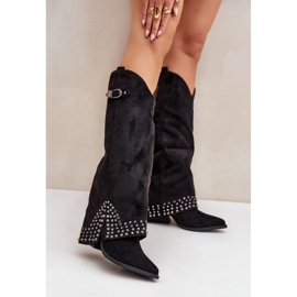 Botas femininas com cano decorativo, pretas preto 1
