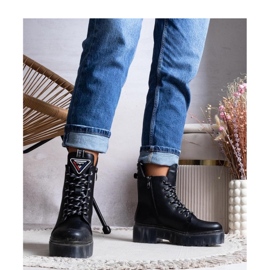 Botas pretas, couro natural preto 2