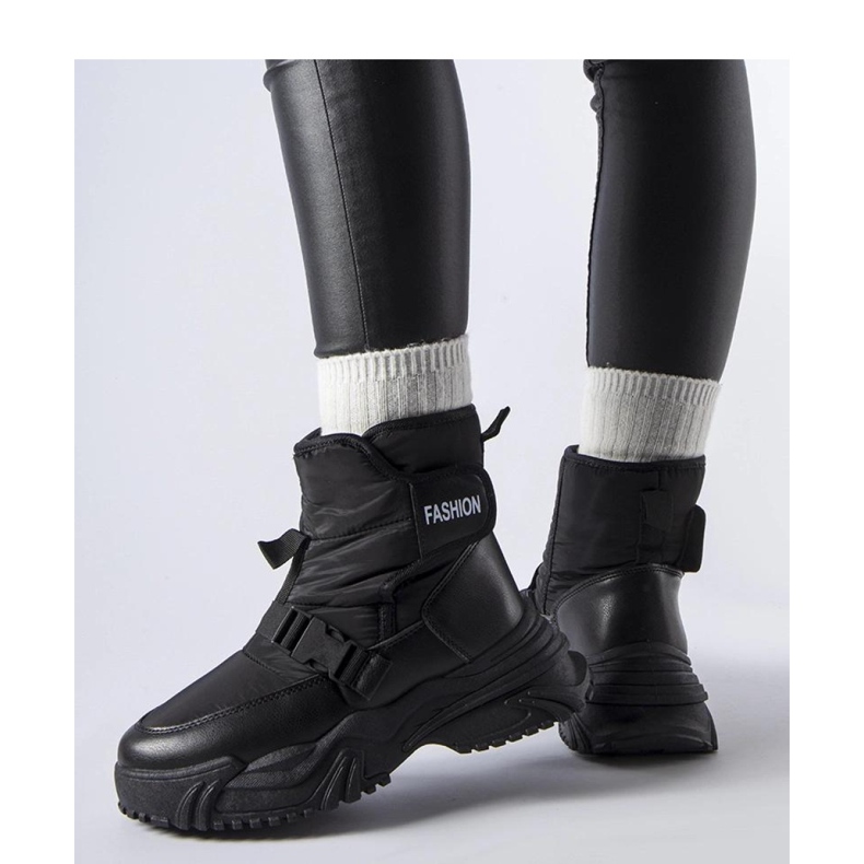 Botas de neve pretas com isolamento e velcro preto 1