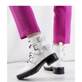 Botins femininos com zíper e fivelas, brancos 2