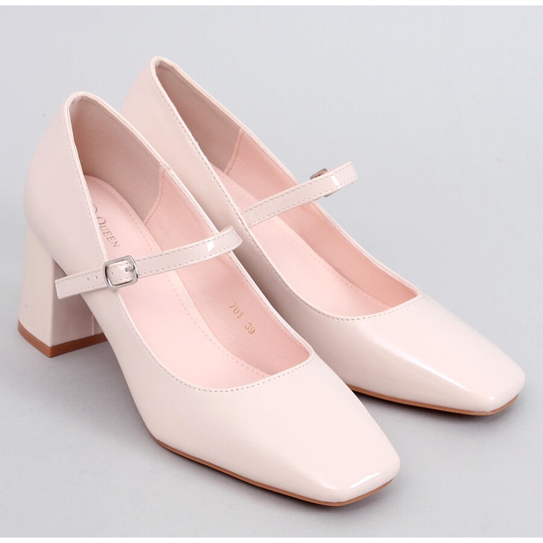 Sapatos de salto alto estilo bege Mary Jane 1