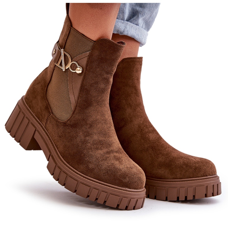 Seastar Botins femininos com isolamento ecológico em camurça marrom e detalhe dourado Bervena 6