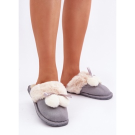 Chinelos femininos com pelo macio cinza 1