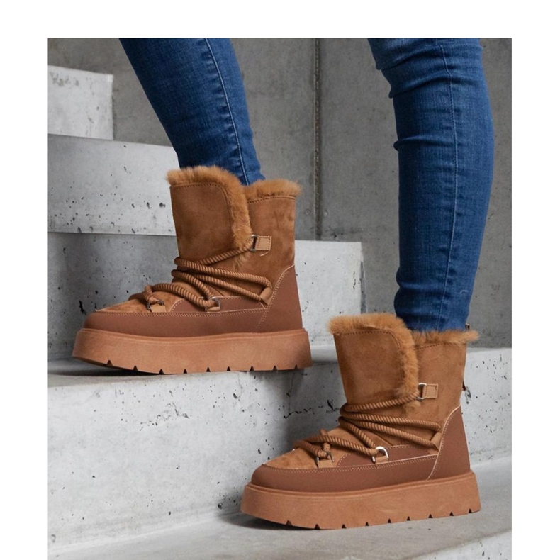 Botas de neve plataforma marrons com isolamento de pele castanho 1 Botas de neve plataforma marrons com isolamento de pele castanho 1