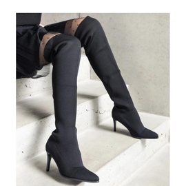 Botas pretas de salto alto com cano elástico preto 2