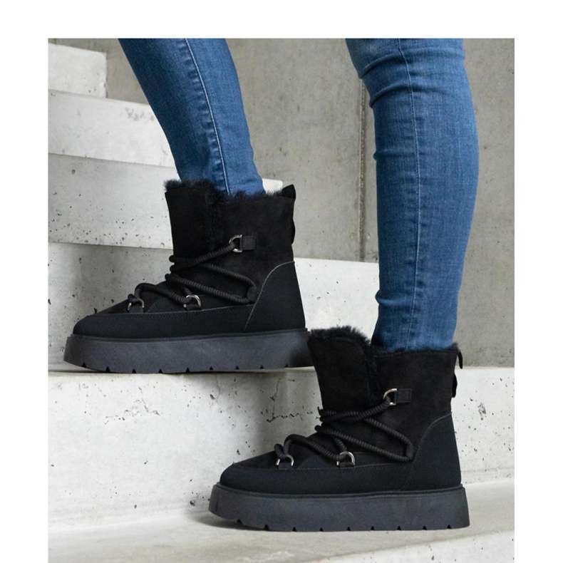 Botas de neve plataforma pretas com isolamento de pele preto 1