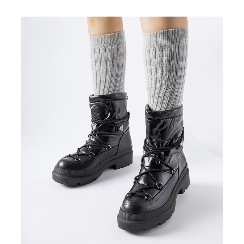 Botas de neve pretas com punhos preto 1