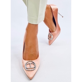 Salto alto com decoração de cristal champanhe rosa 1 Salto alto com decoração de cristal champanhe rosa 1