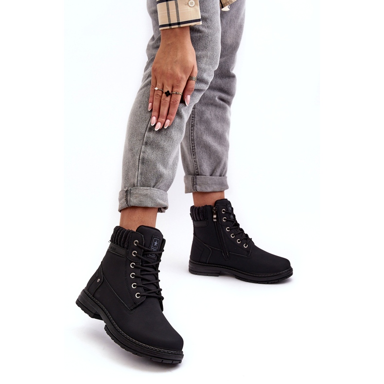 News Caçadores isolados de couro feminino preto 4